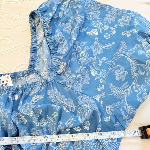 Torrid Blue Floral Mini Dress Puff Sleeve Smocked Fit & Flare Plus Size 2X Flowy - Picture 9 of 10